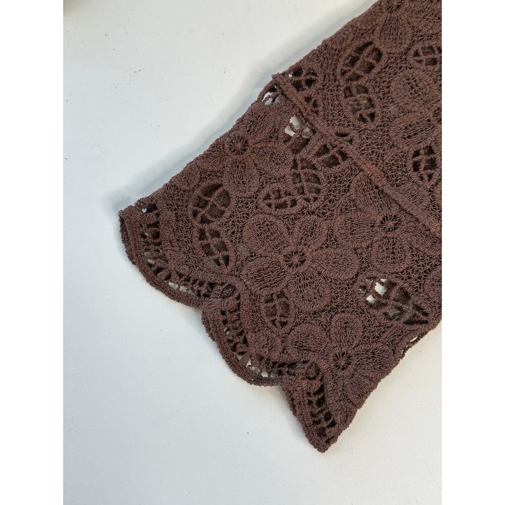 House of Harlow 1960 Brown Lace Tie Front Ruffle Sleeve Blouse NWT One Size - Picture 5 of 8